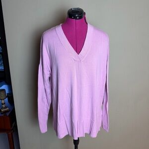 Retrology Soft Lilac Oversized Ribbed V-Neck Sweater